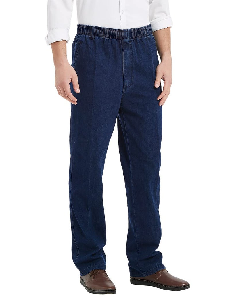 IDEALSANXUN Elastic Waist Jeans for Men Loose Fit Elastic Waist Pants Stretch Boot Cut Denim Jeans (Dark Blue, 38x32) - Image 3